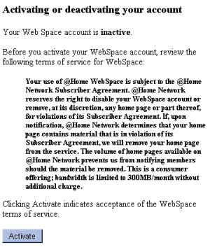 Webspace Activation Authorization